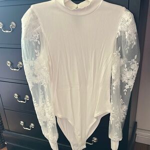 Cream Long Sleeve Asymmetrical Bodysuit